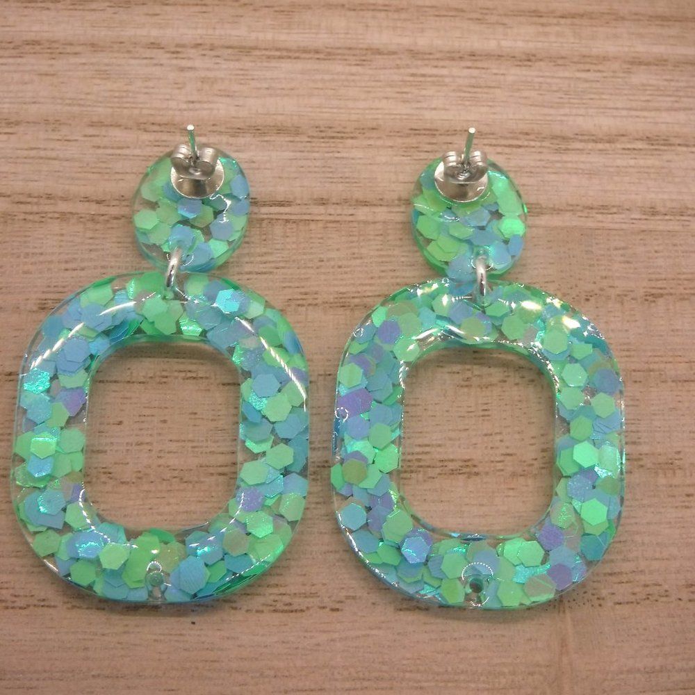 Earrings Resin w/ Chunky Glitter Studs - Picture 3 of 3